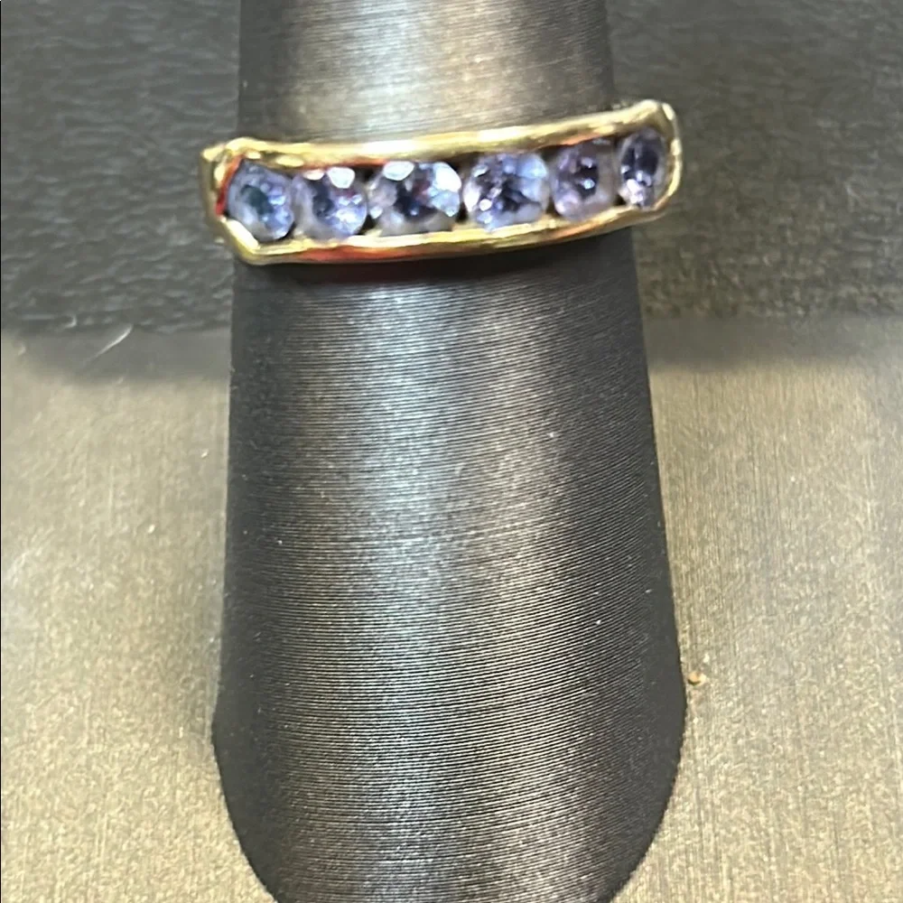450777 10k yg blue tourmaline band - Picture 2 of 2